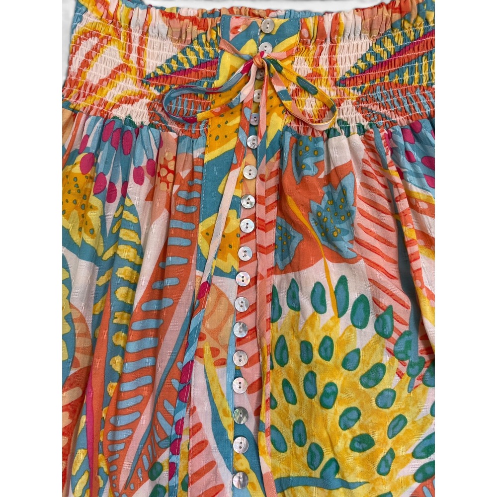 Christian Siriano Tropical Floral Smocked Button Front High Low Maxi Skirt M - Picture 6 of 16